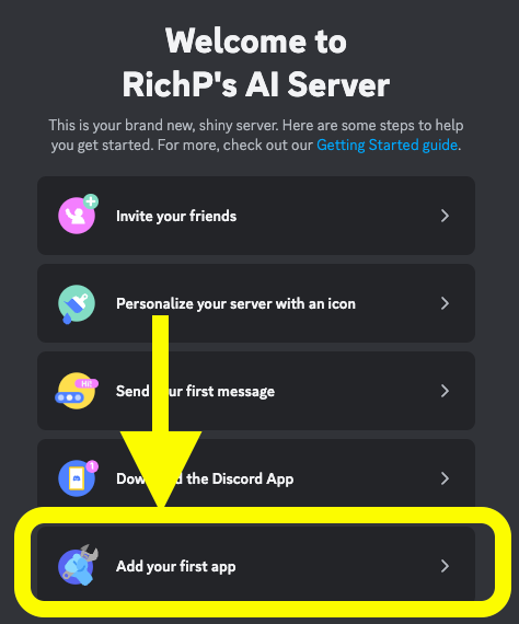 When you click on your newly created server you will see a menu. Click on "Add your first app".
