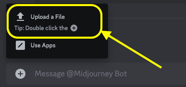 How to upload a file in a message to the Midjourney Bot