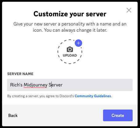 From here, you will then be able to customize your server; give it a name and give it an image too. 