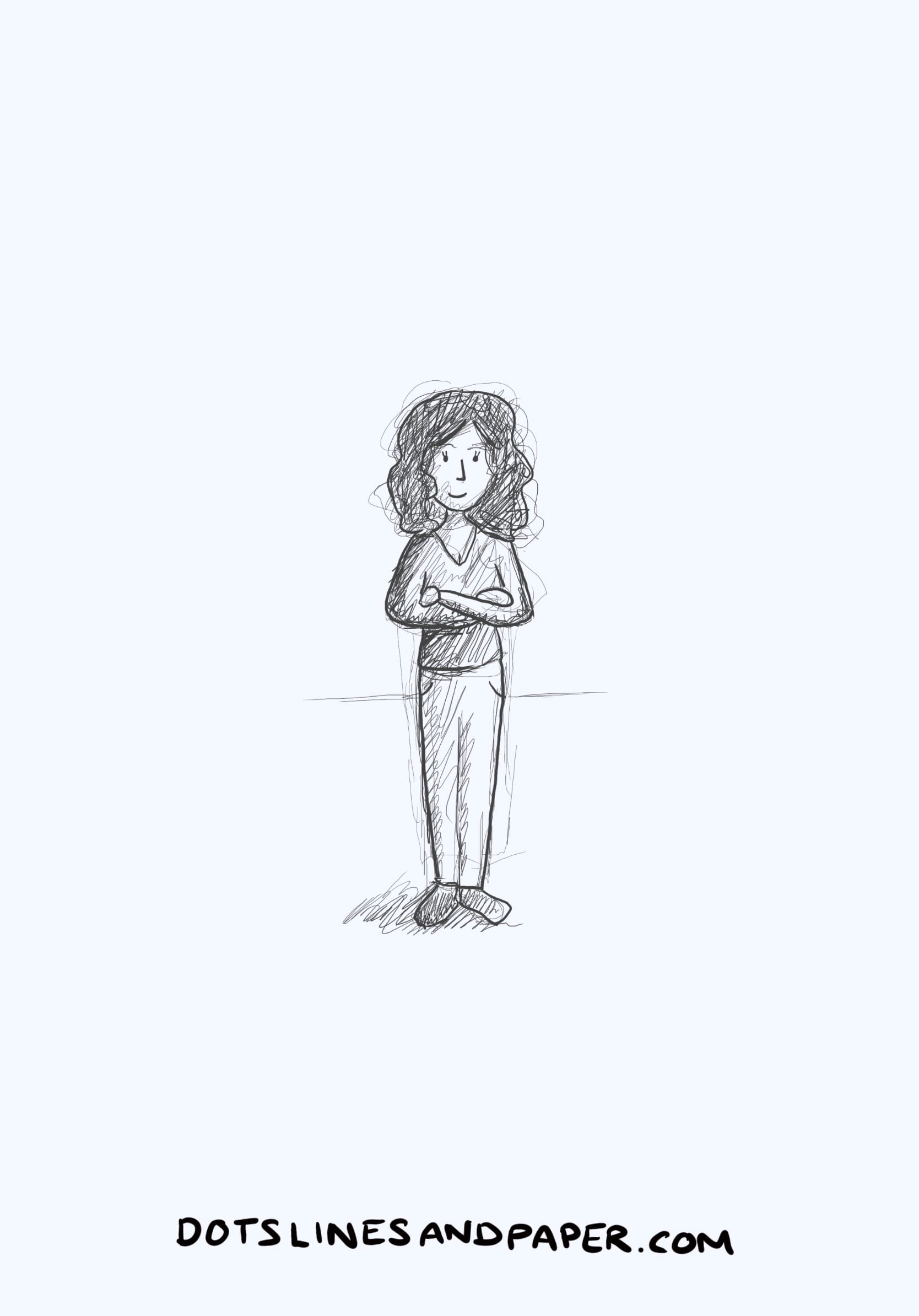 pen sketch of a cartoon woman folding her arms