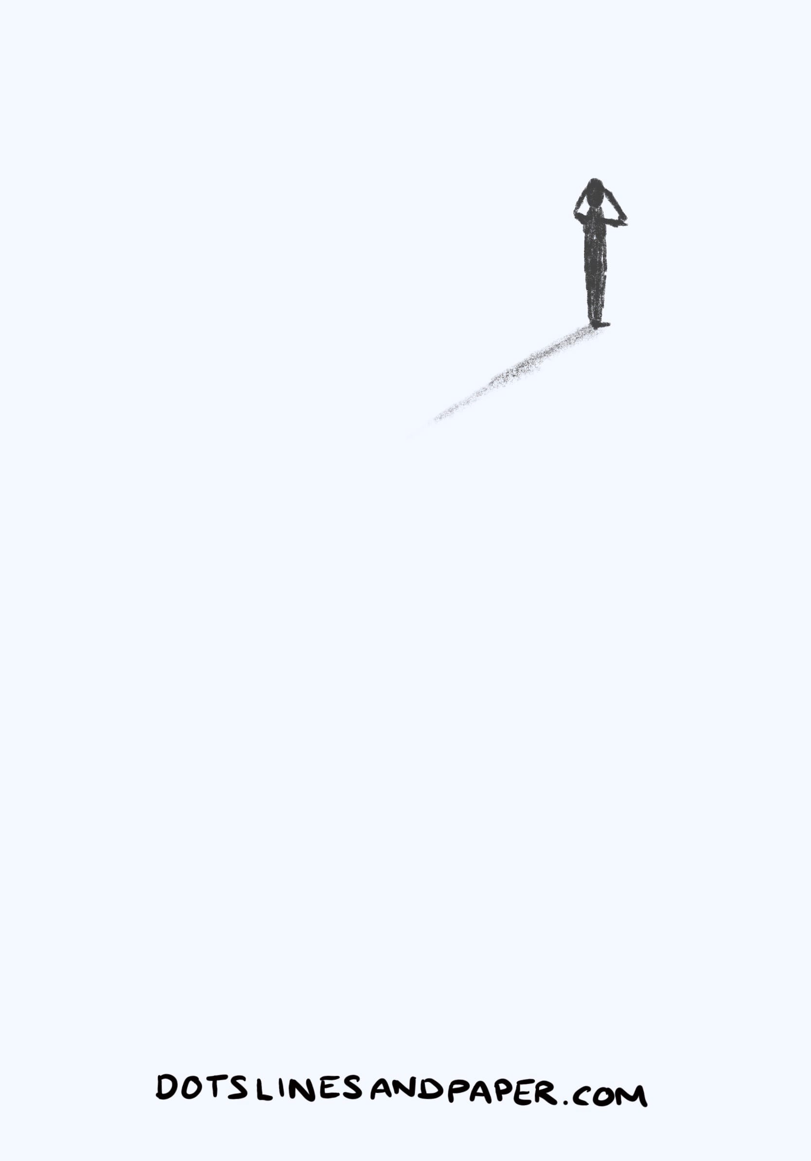 stick figure standing in a large empty space