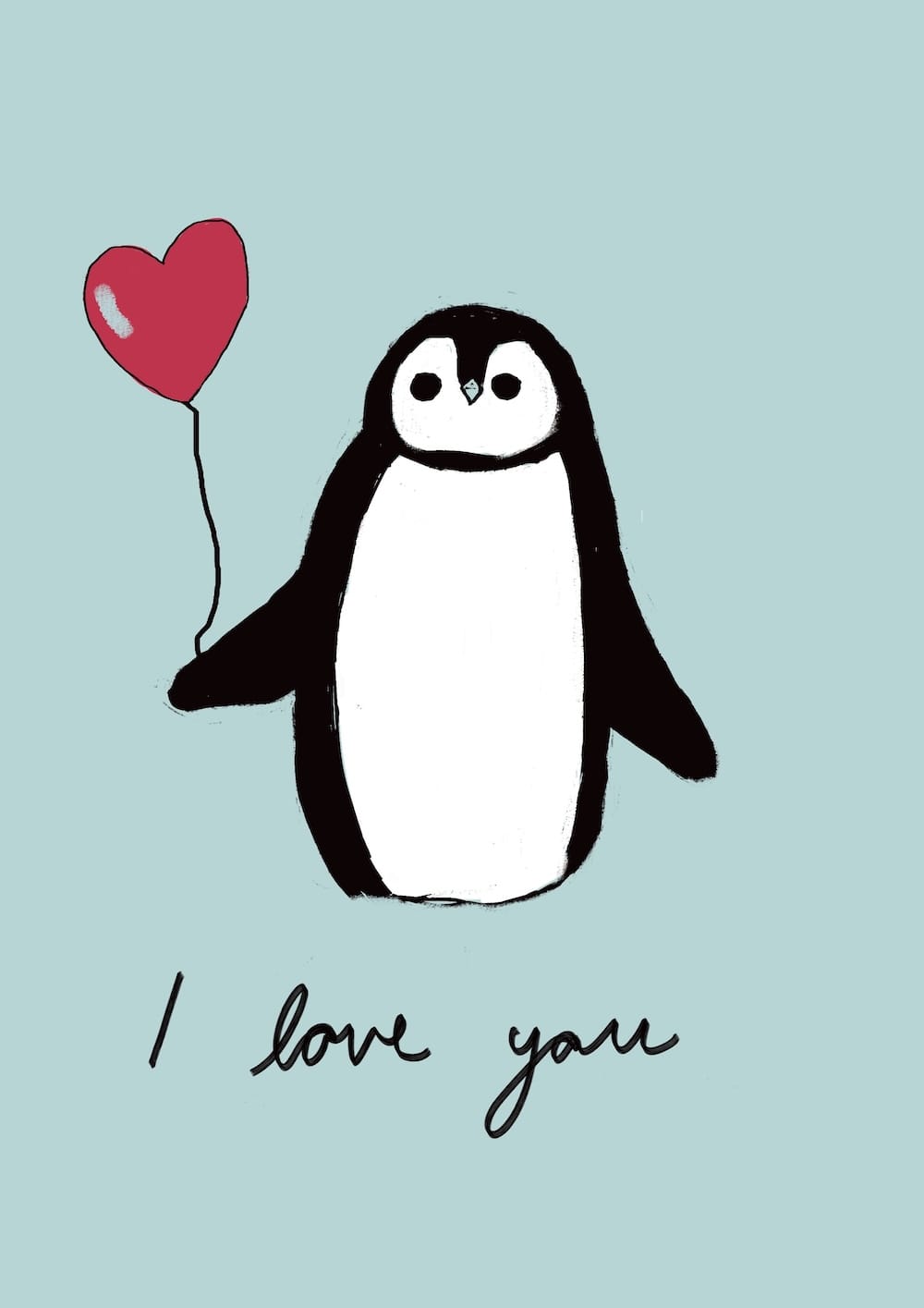 Easy and cute valentine's day card idea of a cute penguin and the text "i love you"
