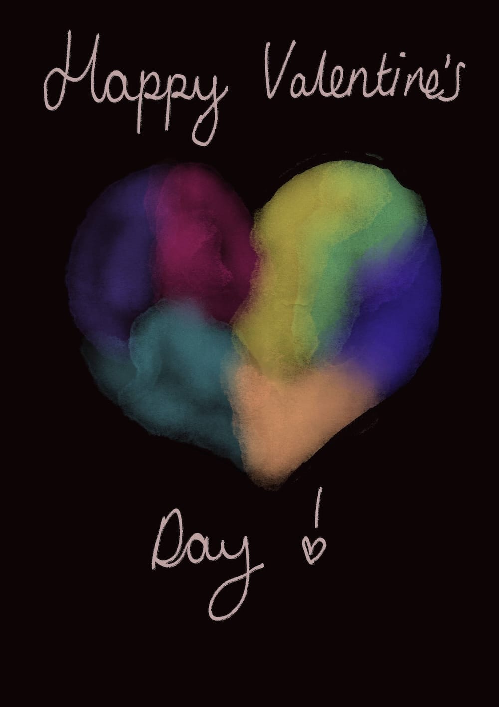 Easy and cute valentine's day card idea of a colourful heart on a black background