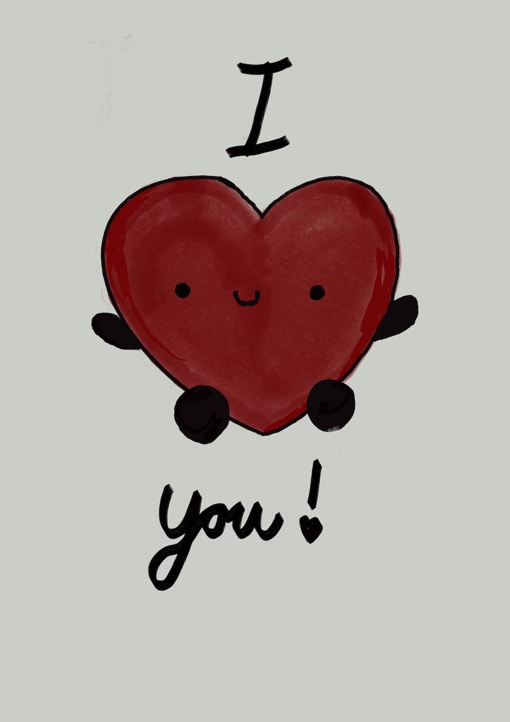 Easy and cute valentine's day card idea of a kawaii heart holding it's arms out for a hug with the text saying "I love you"