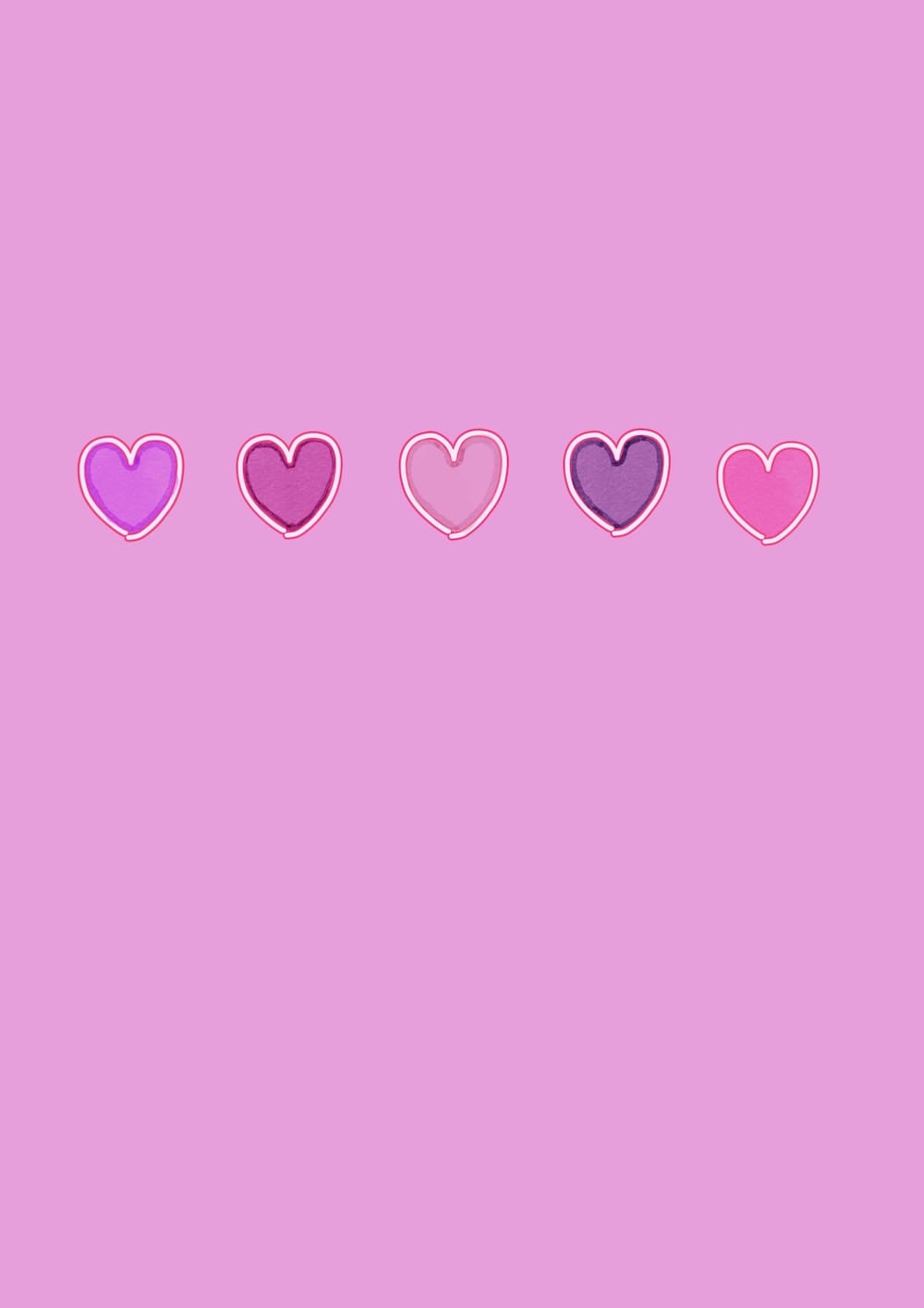Easy and cute valentine's day card idea of 5 pink hearts with a pink background