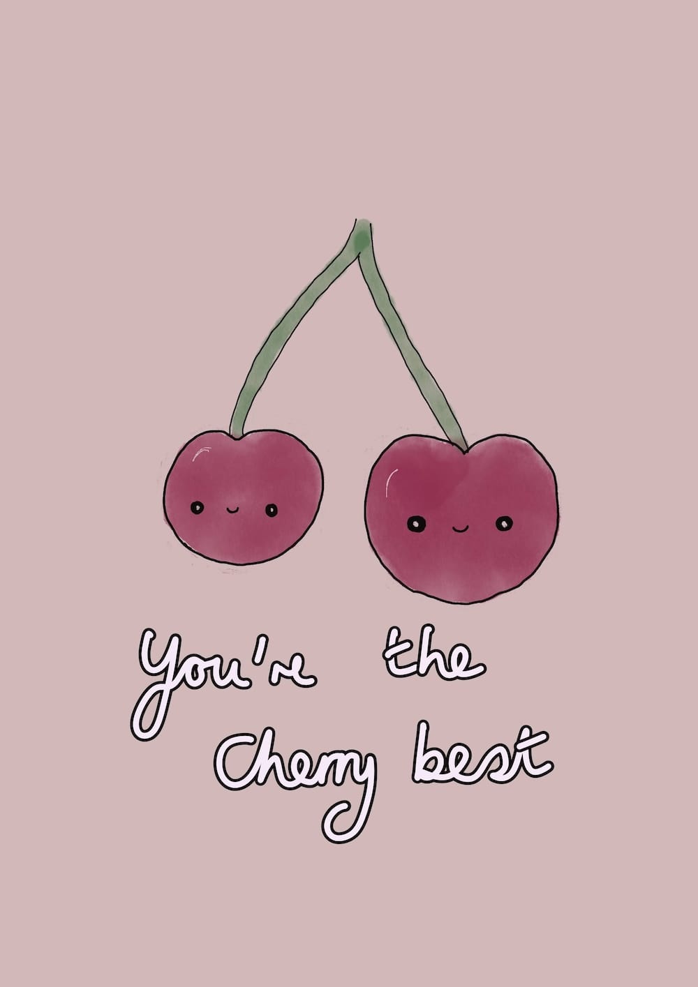 Easy and cute valentine's day card idea of two kawaii cherries and the tex "You're the cherry best"