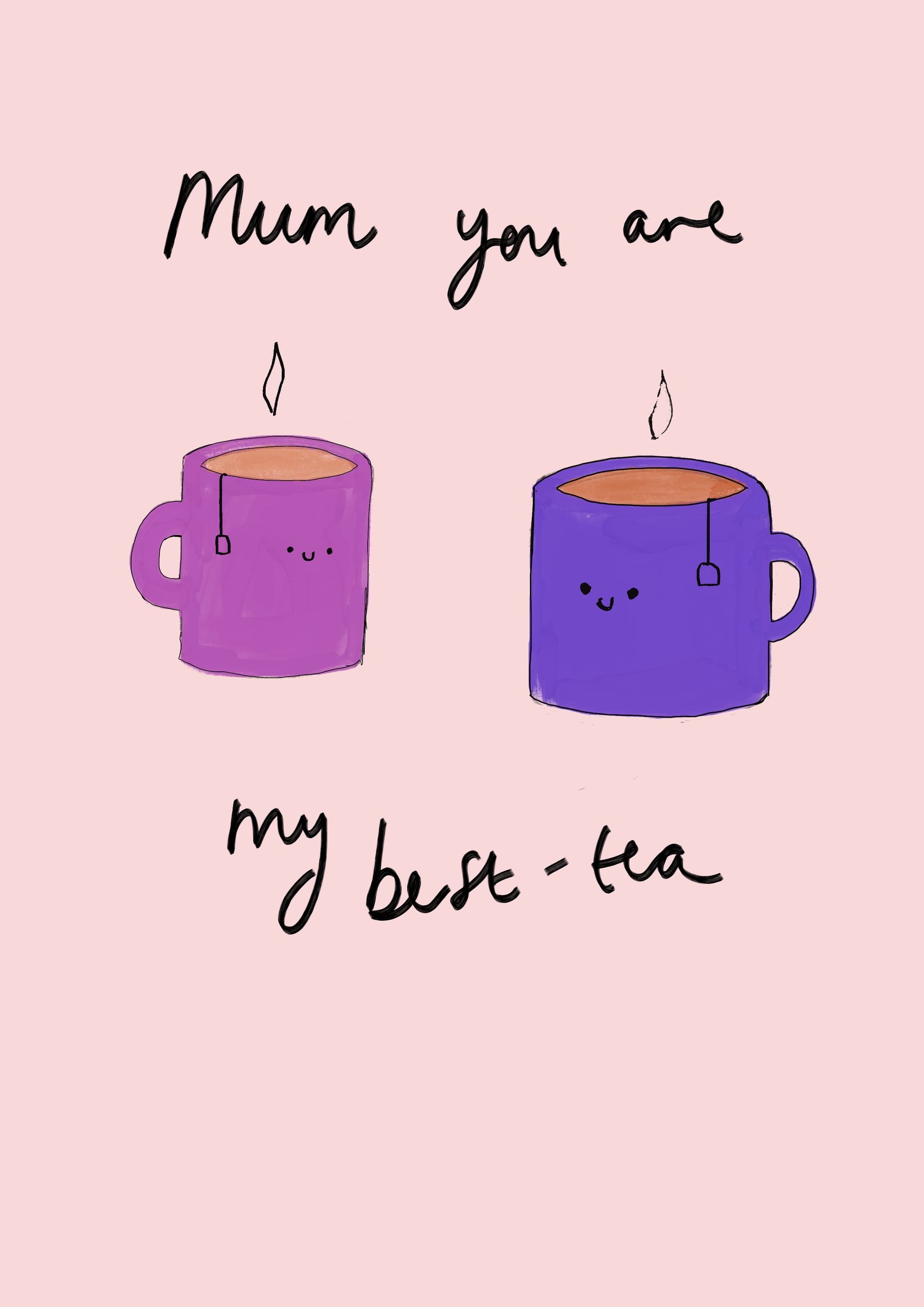 Easy & Cute Mother's Day Card Idea of two kawaii cups of tea